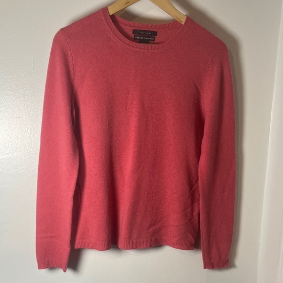 Tahari Pure Luxe 100% Cashmere Pink Crewneck Long Sleeve Sweater Sz M - Picture 1 of 7